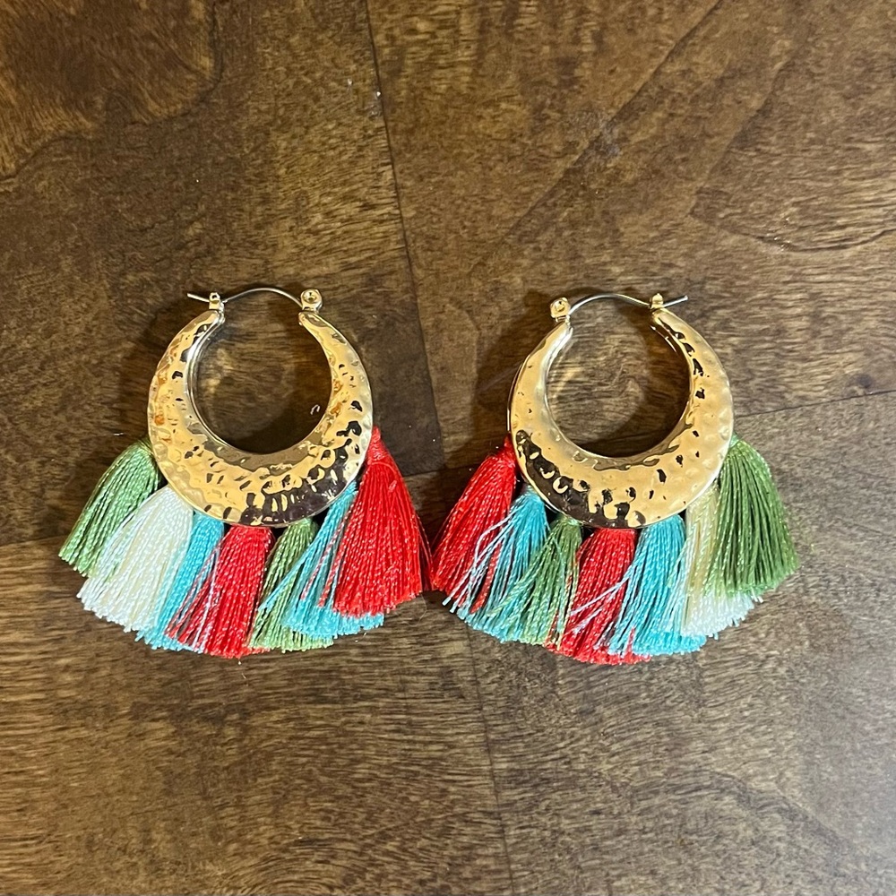 Gold tassel hoop earrings